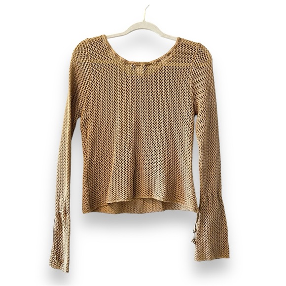 Y2K Brown Crochet Bell Sleeve Knit Top - Picture 2 of 3